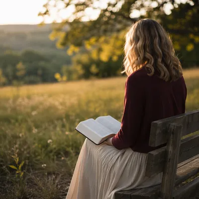 Young Adult Reading Bible on Park Bench