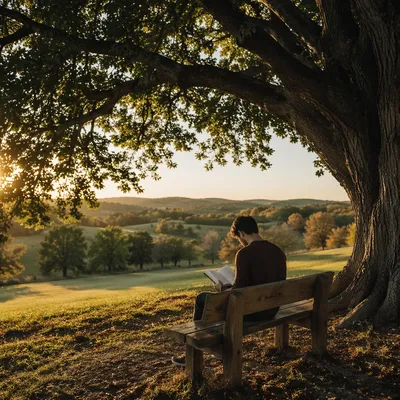 Young Adult Reading Bible on Park Bench