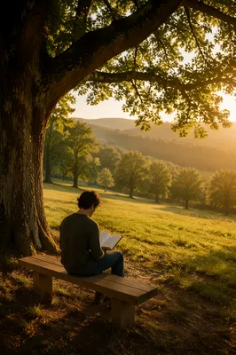 Young Adult Reading Bible on Park Bench