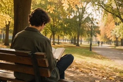 Young Adult Reading Bible on Park Bench