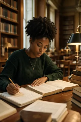 University Student Reading Bible in Library