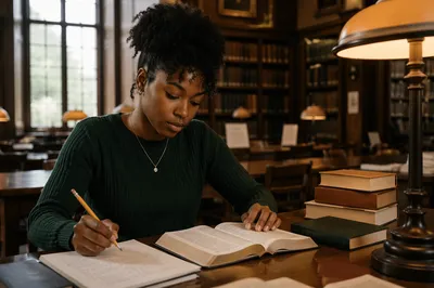 Student Reading Bible in University Library
