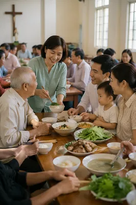Vietnamese Family Meal in Bright Hall