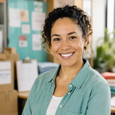 Smiling Volunteer Coordinator Headshot in Community Center