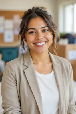 Smiling Woman Portrait in Community Center
