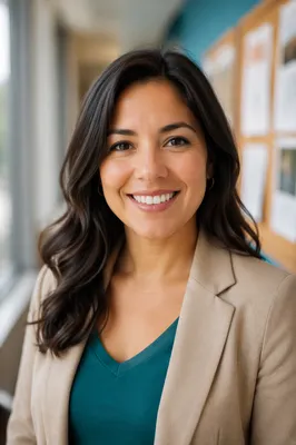 Smiling Woman Portrait in Community Hallway