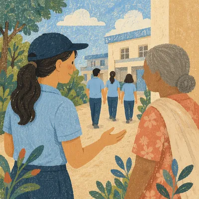 Volunteer Team in Matching Shirts Helping Neighbor