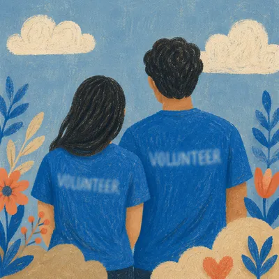 Community Volunteer Team in Blue Shirts