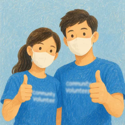 Volunteer Team in Matching Blue Shirts