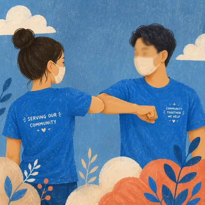 Community Volunteers in Matching Blue Shirts