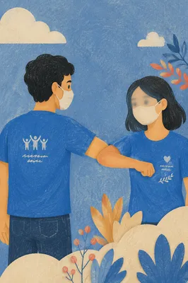 Community Volunteers in Matching Blue Shirts