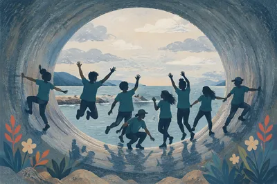 Volunteer Team in Tunnel by Waterfront