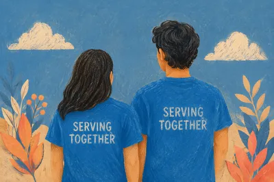 Community Volunteer Team in Matching Blue Shirts
