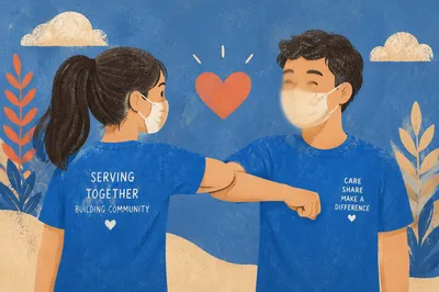 Community Volunteers in Matching Blue Shirts
