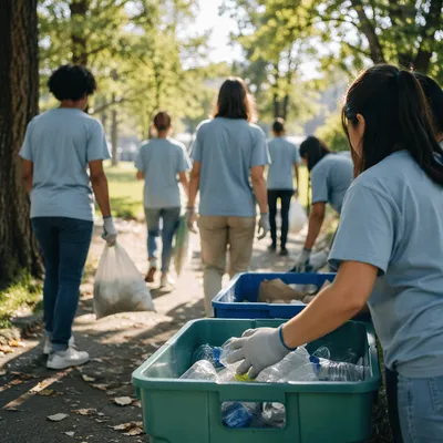 Volunteer Team in Matching Shirts Cleanup