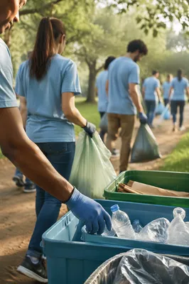 Volunteer Team in Matching Shirts Cleanup