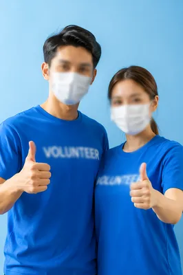 Volunteer Team in Matching Blue Shirts