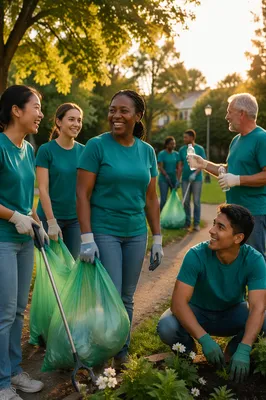 Volunteer Team in Park After Cleanup