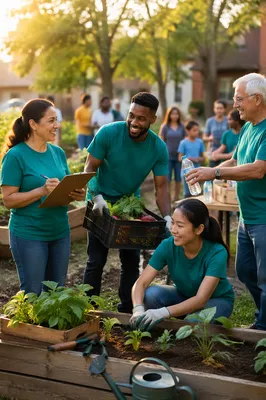 Volunteer Team in Sunny Community Garden