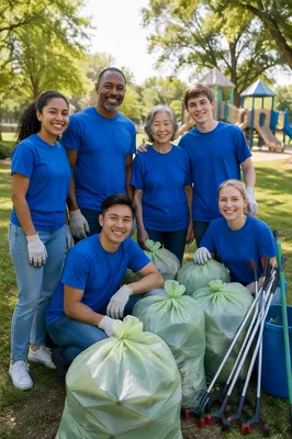 Volunteer Team in Sunny Neighborhood Park