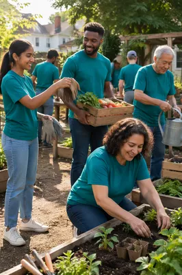 Volunteer Team in Community Garden