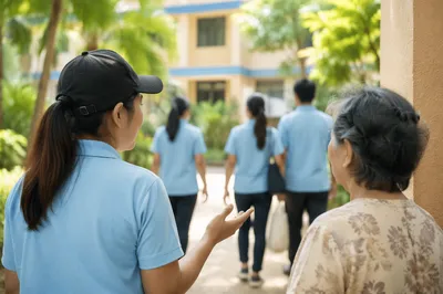 Volunteer Team Serving Community in Courtyard