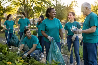 Volunteer Team in Park After Cleanup
