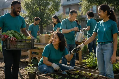 Volunteer Team in Sunny Community Garden