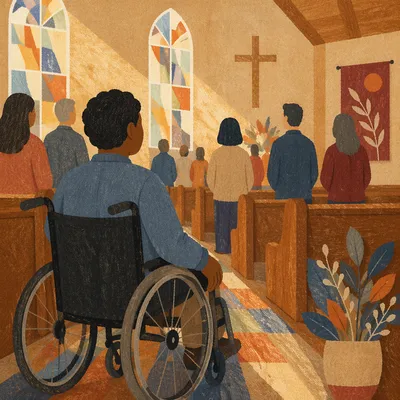 Wheelchair User in Warm Church Sanctuary