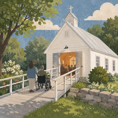 Accessible Rural Chapel Entrance in Morning Light