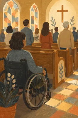 Wheelchair User in Warm Church Sanctuary