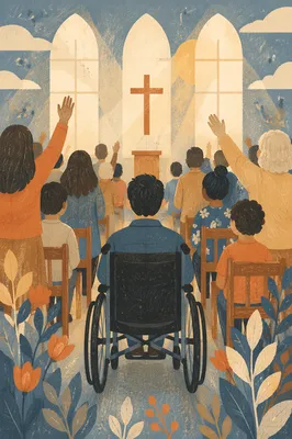 Wheelchair User in Sunlit Church Sanctuary