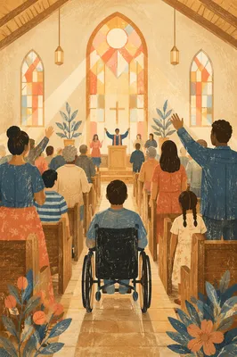 Wheelchair User Among Congregation in Church