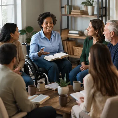 Woman in Wheelchair Leading Group Discussion