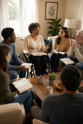 Wheelchair User Leading Living Room Book Discussion