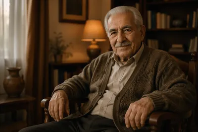 Wise Elderly Man in Warm Living Room