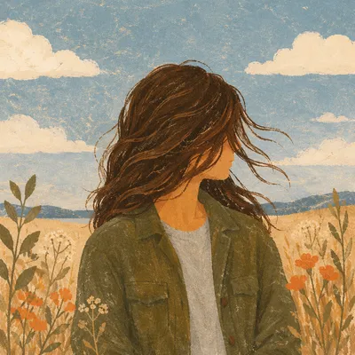 Confident Woman in Windswept Meadow Portrait