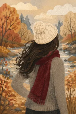 Confident Woman by Autumn Woodland Stream