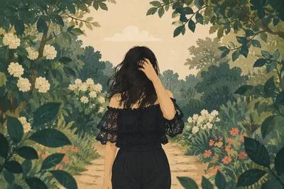 Confident Woman on Tree Lined Path