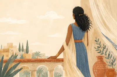 Confident Woman on Sunlit Balcony