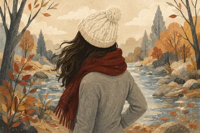 Confident Woman by Autumn Woodland Stream
