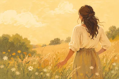 Confident Woman in Golden Wildflower Meadow