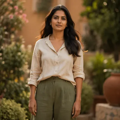 Confident South Asian Woman in Golden Light
