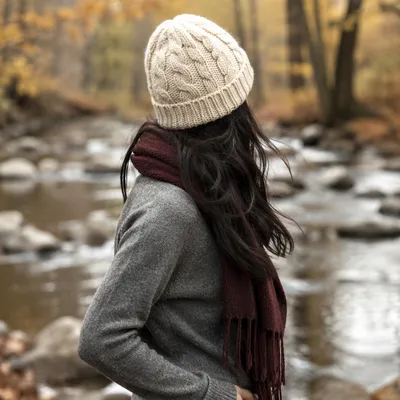 Confident Woman by Autumn Woodland Stream