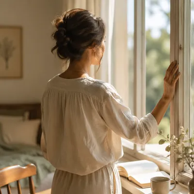 Confident Woman in Morning Window Light