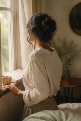 Confident Woman in Morning Window Light