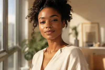 Confident Young Woman by Sunlit Window