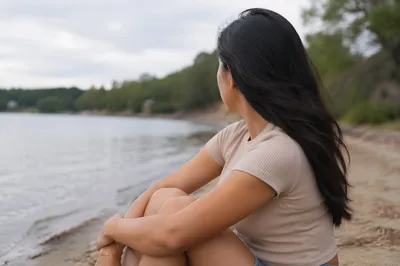 Confident Woman by Quiet Lakeshore