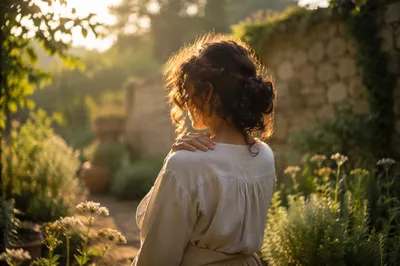 Confident Woman in Morning Garden Light