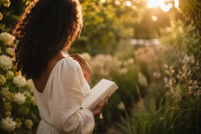 Confident Woman in Golden Garden Light